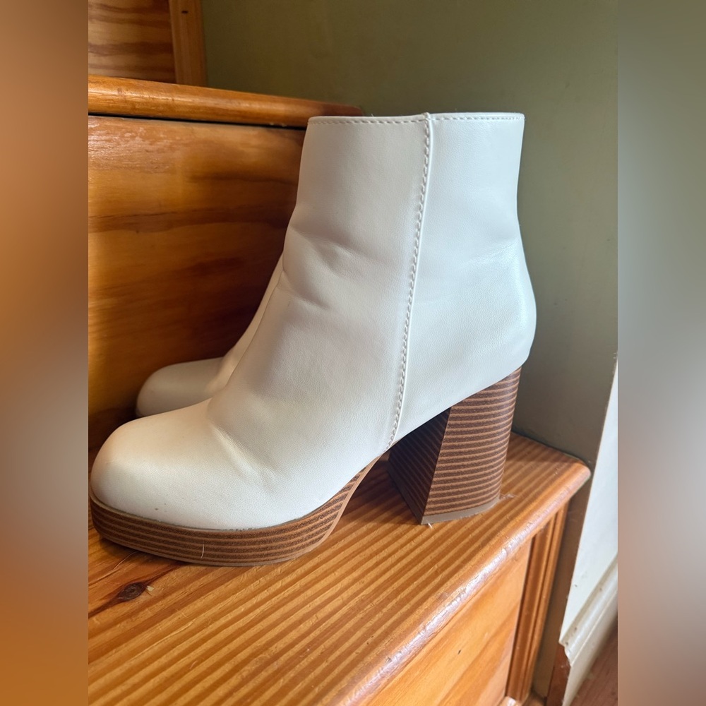 Sugar White Heeled Boots with Brown Sole